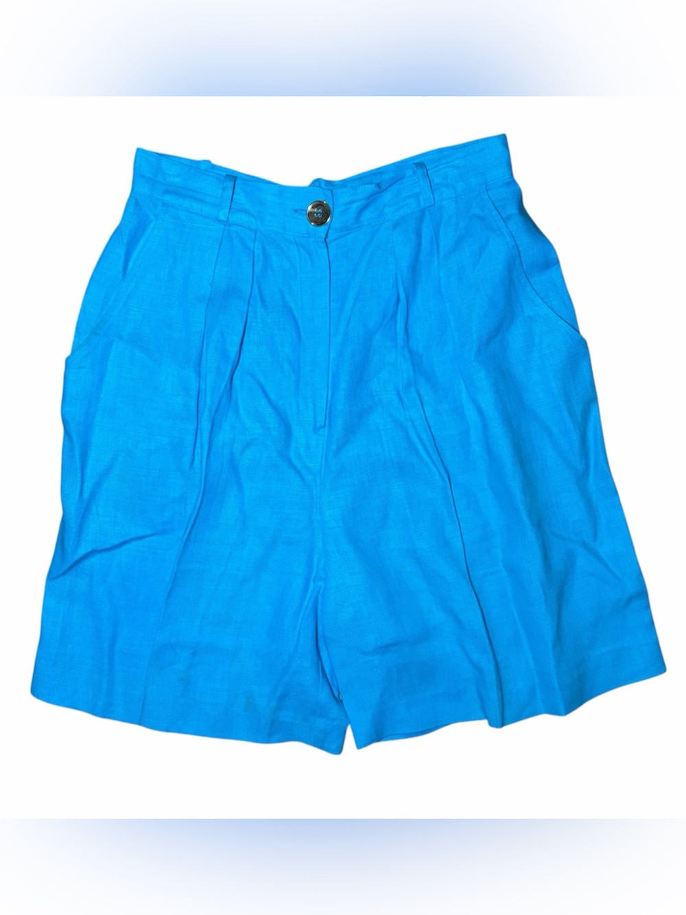 Vintage Cache 100% Linen Bermuda Shorts Blue Coastal Quiet Luxury Size 8